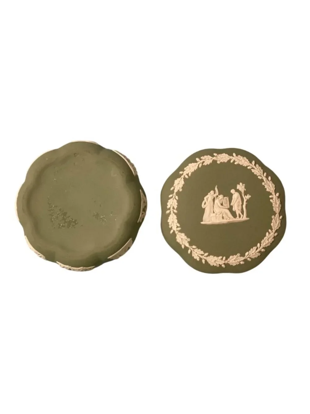 Wedgwood Sage Green Jasperware Neoclassical Trinket Box